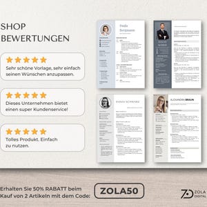 Gezeigt werden die besten Bewertungen zufriedener Kunden und vier Bestseller Bewerbungsvorlagen aus dem Shop. Die Designs sind klassisch, schlicht und passend für Word, Google Docs und Mac Pages. Ideal für Bewerbungen in Ausbildung, Berufseinsteiger, Quereinsteiger, Büro mit und ohne Erfahrung.