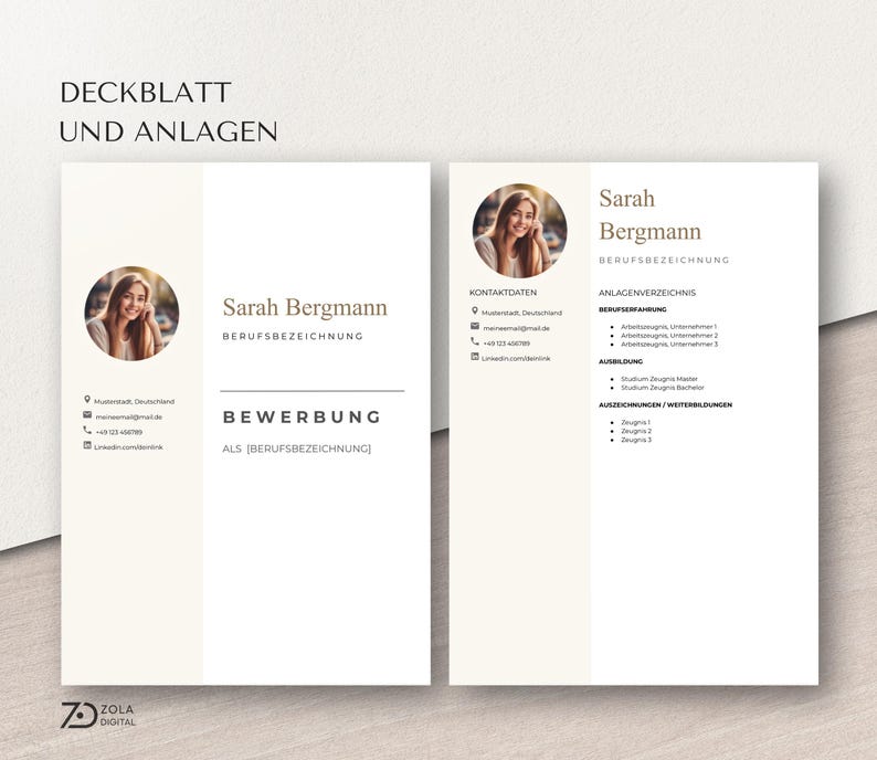 Deckblat Bewerbung, Lebenslauf Vorlage, Anlagenverzeichnis, Bewerbungsmappe, Bewerbungsvorlagen, Bewerbungsmappe. Google Docs, Word und Pages