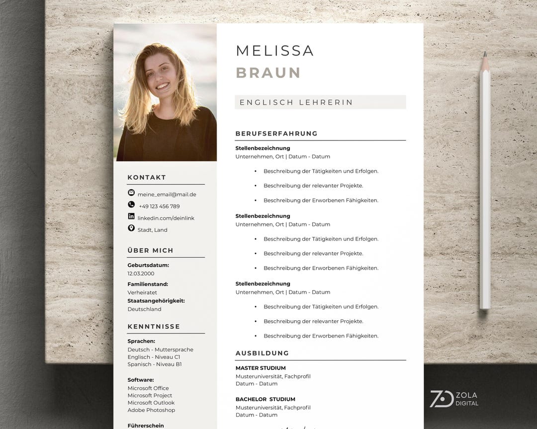 German Application Template - CV Template With Photo in Beige for ...