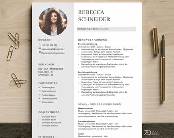 Modello di curriculum vitae in tedesco con lettera di presentazione per MS Word | Breve modello di candidatura in tedesco | Semplice modello di candidatura con foto