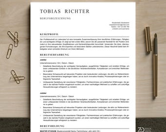 ATS Resume Template - ATS friendly, German. ATS-optimized application template for Word, Google Docs, and Mac Pages.