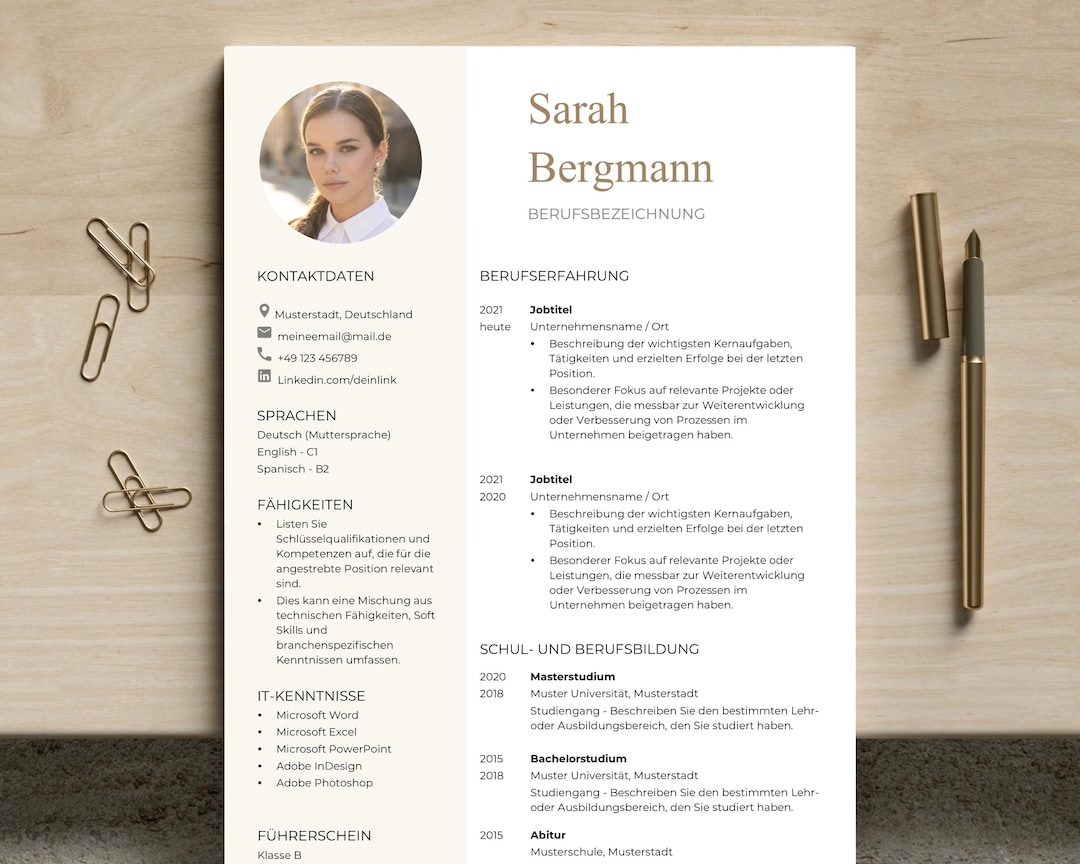 CV Template in German - One-page, Modern Application Template With ...