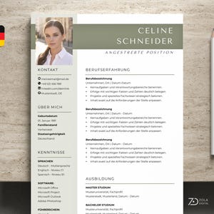 Application template green Word - CV template with photo, cover letter, cover page.
