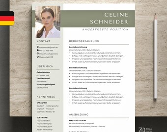 Application template green Word - CV template with photo, cover letter, cover page.