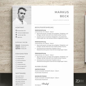 Bewerbung Vorlage mit Lebenslauf und Anschreiben. Bewerbungsvorlagen in Grau mit Bild für MS Word und Pages auf Deutsch