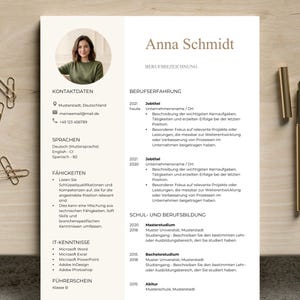 Plantilla de solicitud en alemán, plantilla de CV para Word, Google Docs y Pages. CV moderno, carta de presentación, archivos adjuntos, portada.