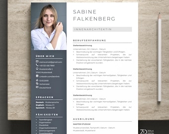 Bewerbungsvorlage für Word - Lebenslauf Vorlage mit Foto in blau für Architekten, Design, Ingenieuren oder Bauleiter. A4. Deutsch.