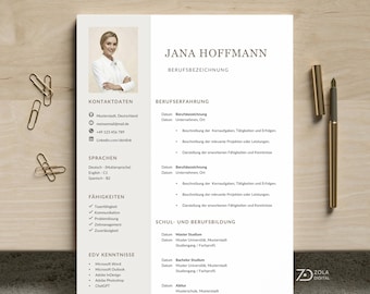 Modello di CV in tedesco: modello di domanda moderno di una o due pagine con foto per Word in tedesco.