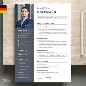 Bewerbung Vorlage mit Lebenslauf und Anschreiben. Bewerbungsvorlagen in Blau mit Bild für MS Word auf Deutsch