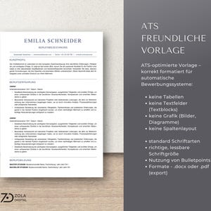 Visualisierung einer korrekt formatierten Lebenslaufvorlage: klare Überschriften, einspaltiges Layout, keine Tabellen oder Bilder. Struktur für ATS-Systeme optimiert, ideal lesbar und übersichtlich. Nutzbar für verschiedenste Berufsgruppen wie Steuerfachkräfte, Lehrkräfte oder Manager. Kompatibel mit Microsoft Word und Apple Pages.