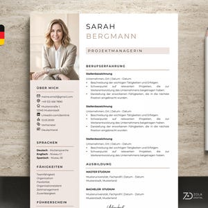 Bewerbungsvorlage  Word - Lebenslauf Vorlage deutsch mit Foto, Anschreiben, Deckblatt. Beige.