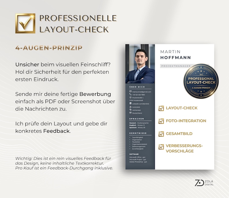 Bewerbung Vorlage mit Lebenslauf und Anschreiben. Bewerbungsvorlagen in Blau mit Bild für MS Word auf Deutsch Bild 14