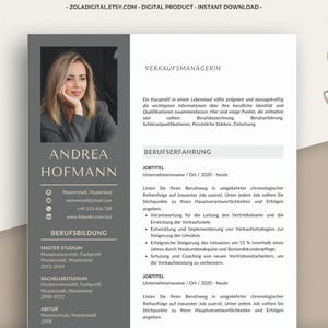Plantillas de aplicación en alemán | Word y Canva | Documentos de solicitud con foto: CV, carta de presentación, carta de motivación, referencias