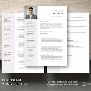 Die zweiseitige oder dreiseitige Version des Lebenslaufs bietet viel Platz für detaillierte Berufserfahrung, Softwarekenntnisse und ehrenamtliches Engagement. Perfekt für Projektleiter oder Senior-Positionen. lebenslauf 2 oder 3 Seiten vorlage professionell, ausführlicher lebenslauf muster word. Design by ZolaDigital