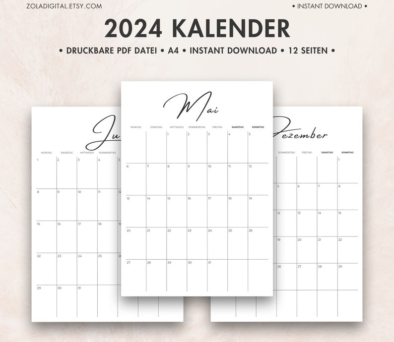 Goodnotes Kalender Download Kostenlos 2024 2024 Kalender Zum Ausdrucken. Druckbarer Wandkalender Monatsplaner
