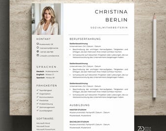 German CV template - complete application template - CV, cover letter, letter of motivation and cover page. MS Word & Pages