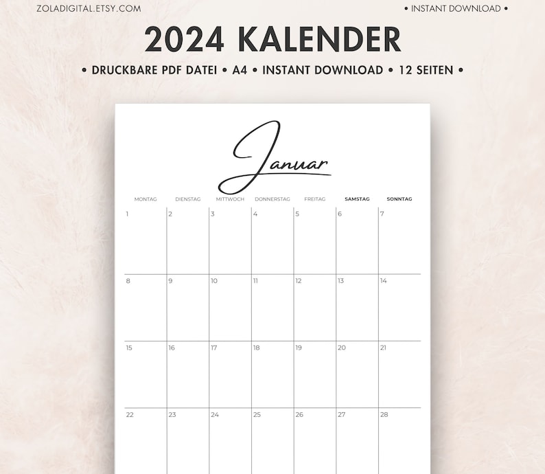 Goodnotes Kalender Download Kostenlos 2024 2024 Kalender Zum Ausdrucken. Druckbarer Wandkalender Monatsplaner