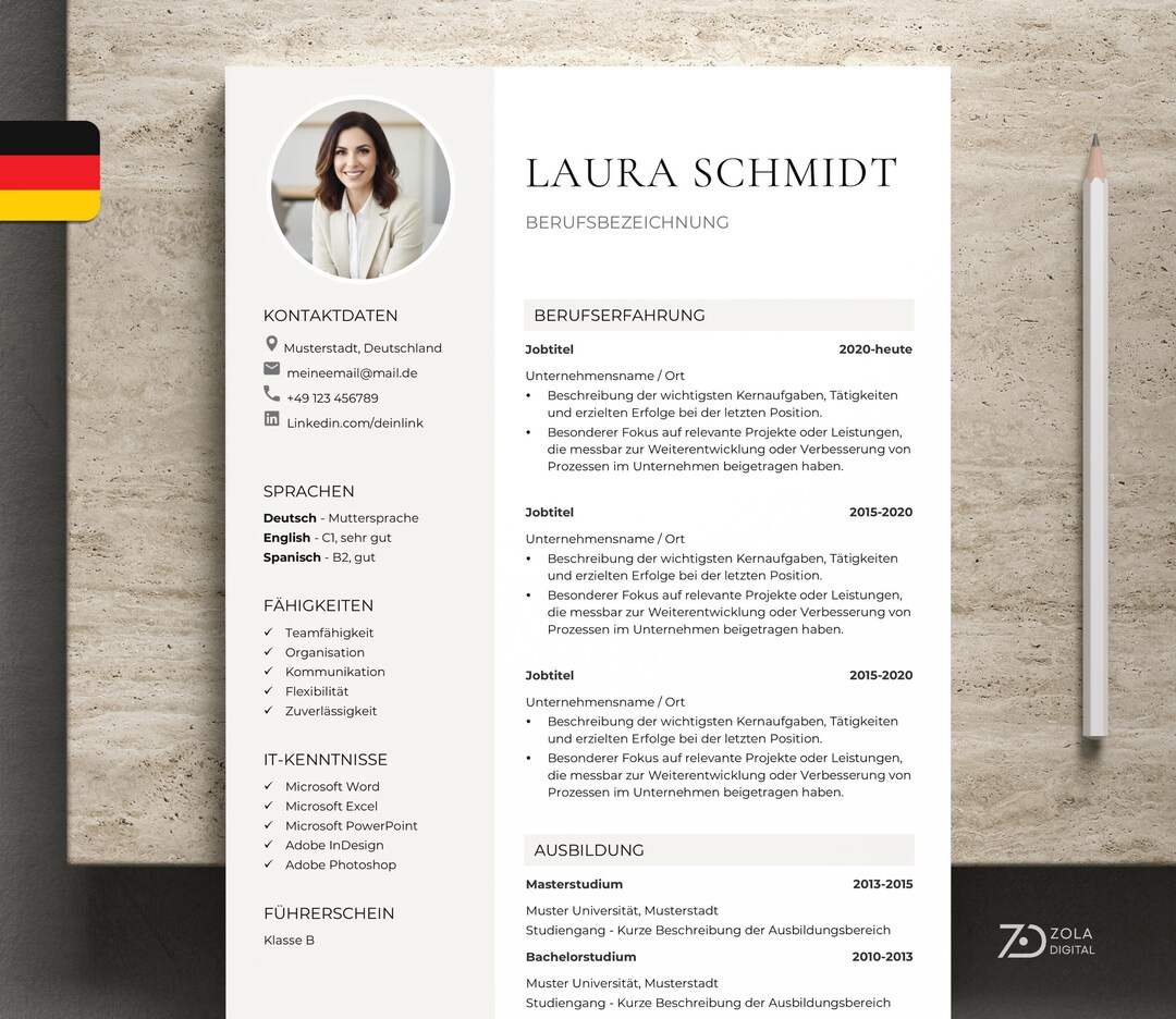 German CV Template for Word and Pages. Professional CV With Photo and ...