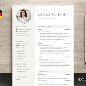 CV template and cover letter in German - One-page, two-page elegant CV with round photo. Application with cover letter and cover page.
