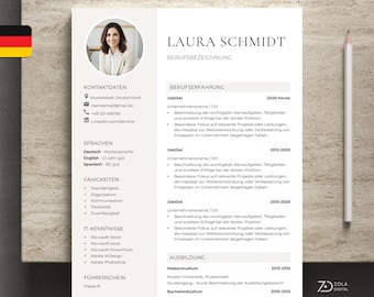 German CV template for Word and Pages. Professional CV with photo and cover letter. Application template in warm beige 2026