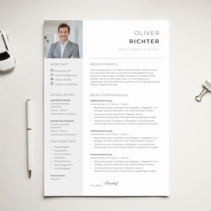 Professionelle, einseitige Lebenslauf-Vorlage in modernem, minimalistischem Design mit grauem Seitenbalken für Kontaktinfo und Fähigkeiten. Das Layout ist übersichtlich und perfekt für Architekten, Designer oder Office-Manager geeignet. moderne lebenslauf vorlage word deutsch, bewerbungsvorlage mit foto minimalistisch.
