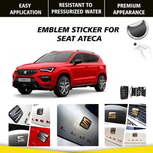 Seat Ateca Compatible Car Emblem Vinyl Decal Set – Logo Wrap for Front Rear Badge & Steering Trim - Folio
