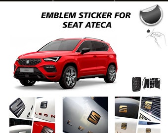 Seat Ateca Compatible Car Emblem Vinyl Decal Set – Logo Wrap for Front Rear Badge & Steering Trim - Folio