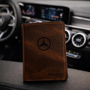 Gepersonaliseerde leren autoregistratiehouder | Portemonnee voor voertuigdocumenten met aangepast logo | EU-autopapierendoosje