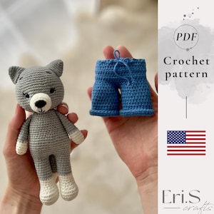 Crochet Wolf in Pants Pattern – Amigurumi Forest Animal Tutorial (PDF Download)