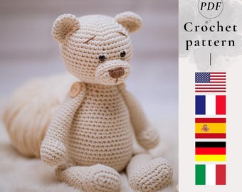 Schema per orsacchiotto all'uncinetto, peluche amigurumi, ideale per principianti (schema in PDF)
