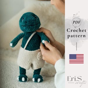 Wzór szydełkowy na dinozaura, samouczek na amigurumi dinozaura, instrukcja szydełkowania gadów w formacie PDF, tylko wzór w języku angielskim
