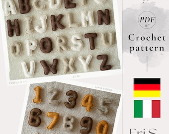 Crochet Alphabet and Numbers Pattern, DIY Soft Uppercase Letters, German & Italian (PDF Pattern)
