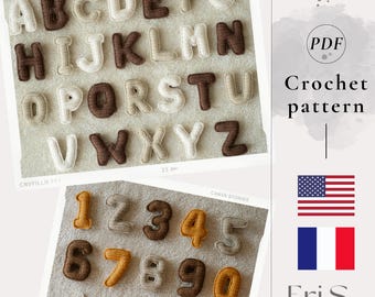 Crochet Alphabet and Numbers Pattern, DIY Soft Uppercase Letters, English & French PDF Instructions
