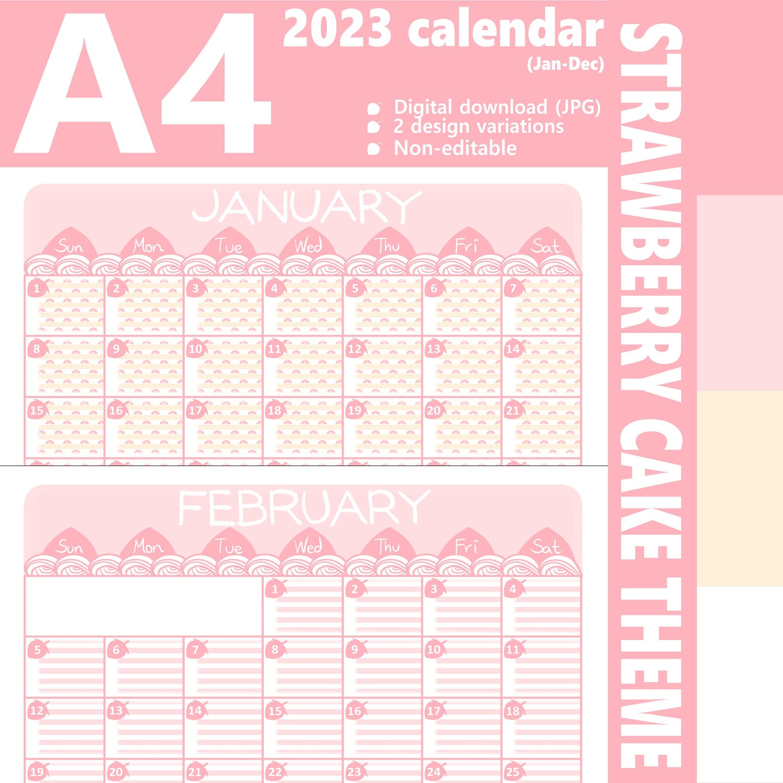 2023 Monthly Calendar A4 Printable Digital File Download - Etsy Singapore