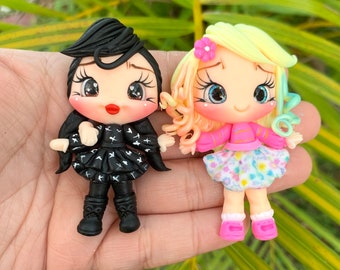 Goth girl and werewolf girl handmade clay