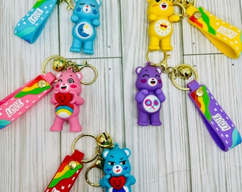 Rainbow caring bears keychains 1pc