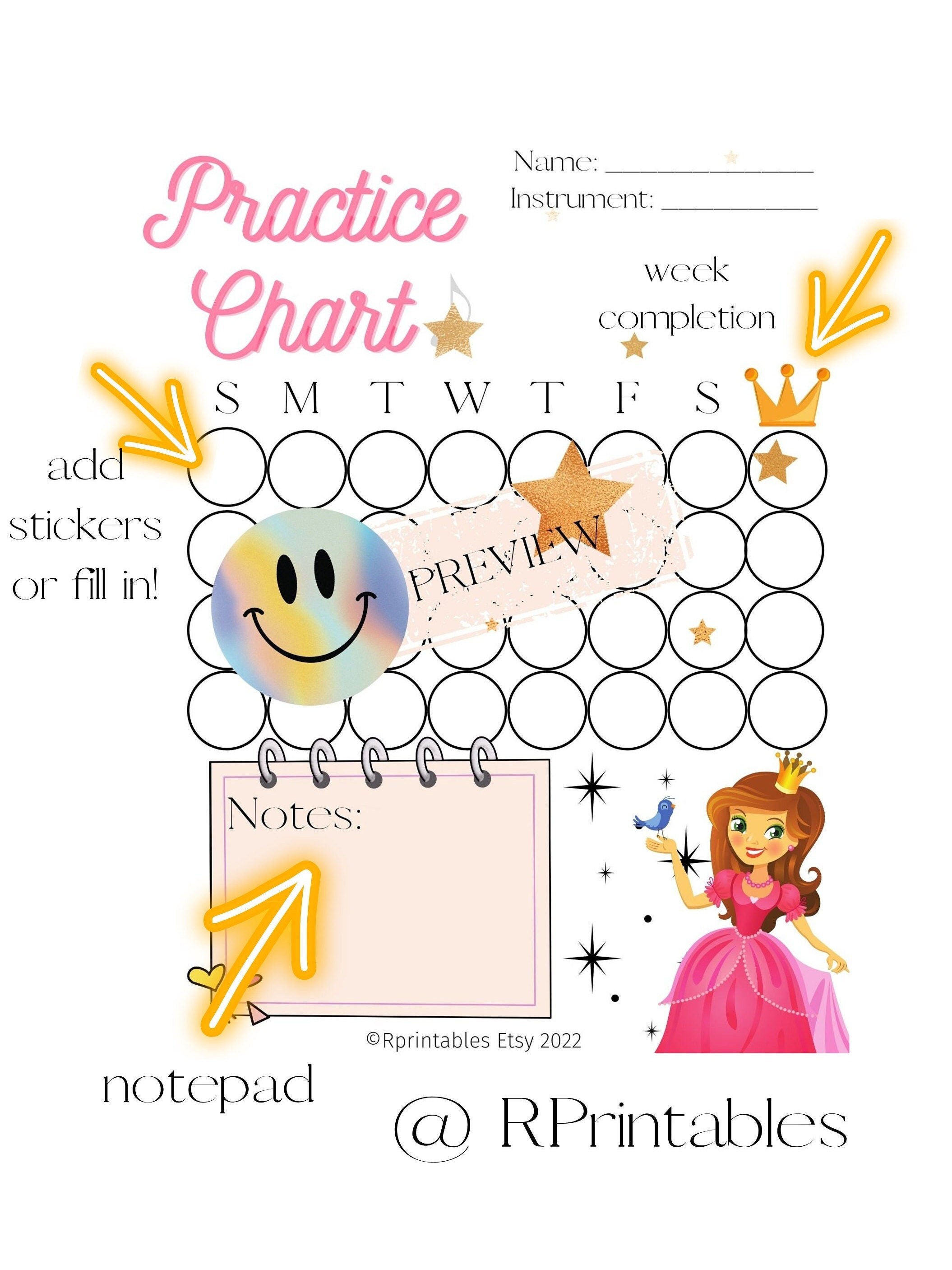 Princess Practice Chart - Etsy