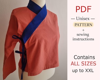 PDF Pattern - Chinese Hanfu dress, Inner Wear, Hanfu Cross Front Top