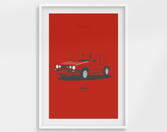 Volkswagen Golf GTI Mark II Print, 1980s Hot Hatch Art