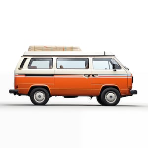 Furgoneta Volkswagen T3 naranja, Road Tripping, Van Nomad Life, Volkswagen Van Print, California T3 Print, Vintage Custom Van, Surf Life print.