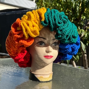 Rainbow Crochet Ruffle Hat, Crochet Bucket Hat, Gift for Her, Unisex Crochet Hat, Crochet Accessory