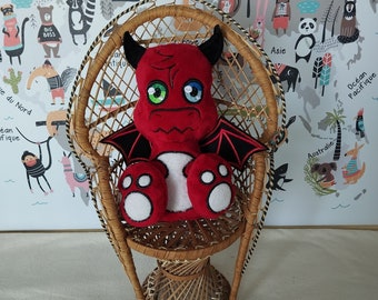 Small Dragon soft toy, red and black, in minky