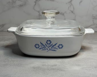 Vintage Corning Ware Blue Cornflower P-1-B 1 Quart Casserole with Pyrex Lid, Pyroceram Dish, Vintage Blue Floral Bakeware