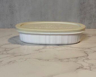 Vintage Corning Ware French White F-15-B Oval Individual Casserole with Plastic Lid