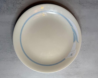 Corelle “Romance” Calla Lily Lunch Plates 8.5” Cream with Light Blue Band – Discontinued Pattern