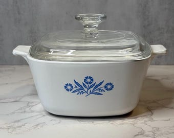 Vintage Corning Ware Blue Cornflower Casserole – 1.75 Quart Pyroceram Dish with Lid