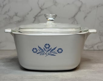 Vintage Corning Ware Blue Cornflower P-1 3/4-B 1.75 Quart Casserole with Pyrex Lid, Pyroceram Baking Dish, Made in USA