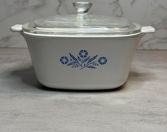 Corning Ware Blue Cornflower P-1 3/4-B Casserole with Glass Lid, Vintage 1.75 Quart Pyroceram Baking Dish, USA