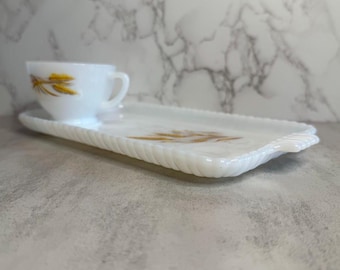 Vintage Fire King Milk Glass Snack Set – Wheat Pattern, Mid-Century Modern