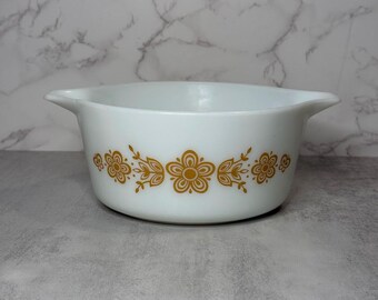 Vintage Pyrex Butterfly Gold 474-B 1.5 Qt Casserole Dish, Butterfly Gold Pyrex, Vintage Milk Glass Bakeware, Retro Kitchen